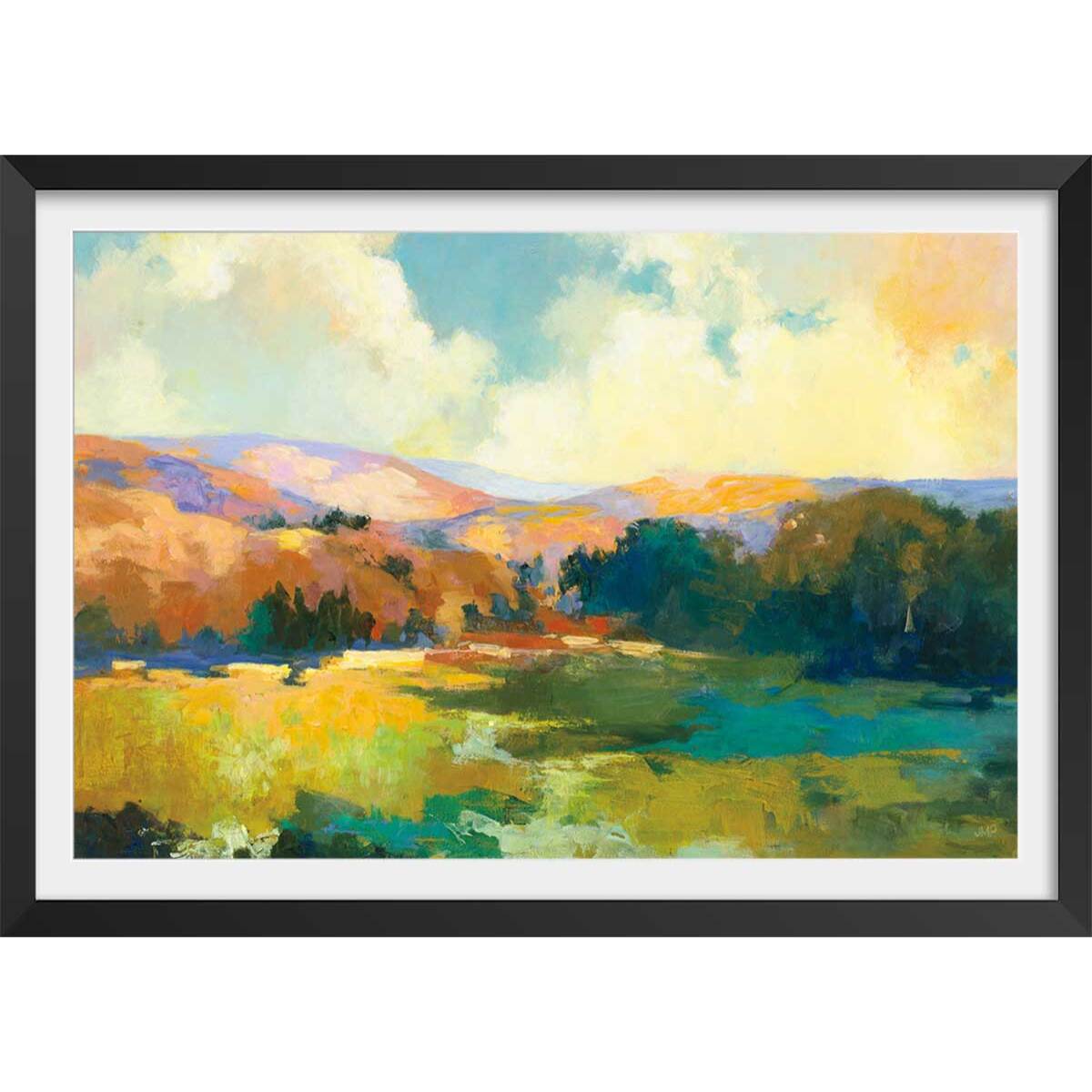 Affiche Soleil de midi sur la vallée Affiche + cadre en bois - Noir