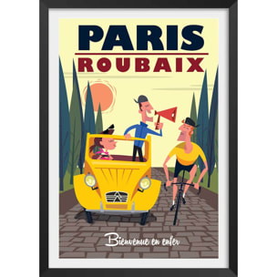Affiche Course Paris - Roubaix Affiche + cadre en bois - Noir
