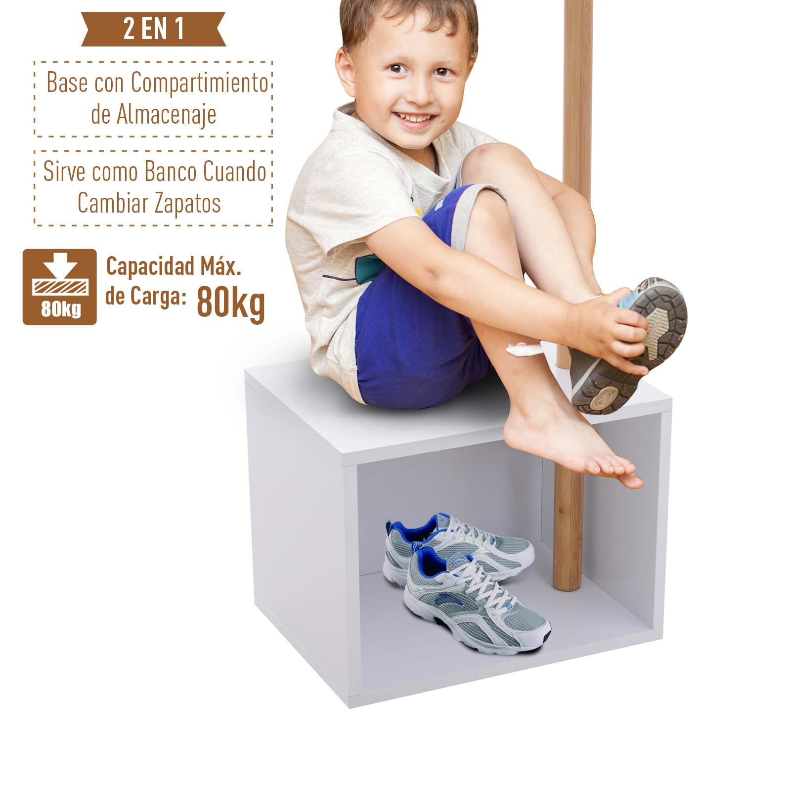 Perchero de Pie Tipo árbol de Bambú 40x30x180cm