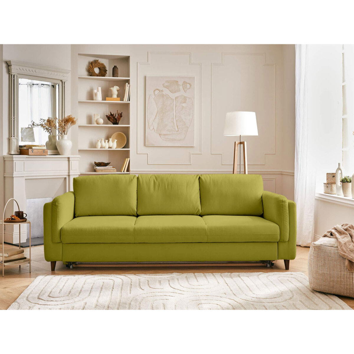 Brooke - canapé 3 places - convertible - en velours - Vert Olive