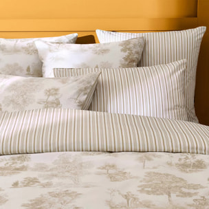 Taie d'oreiller percale de coton imprimé beige Poesie naturel