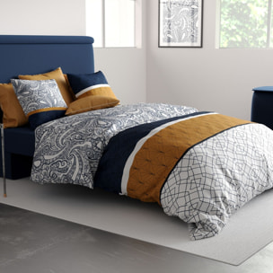 Parure housse de couette imprimé 100% coton - dakota - bleu