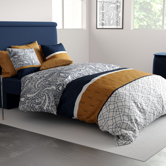 Parure housse de couette imprimé 100% coton - dakota - bleu