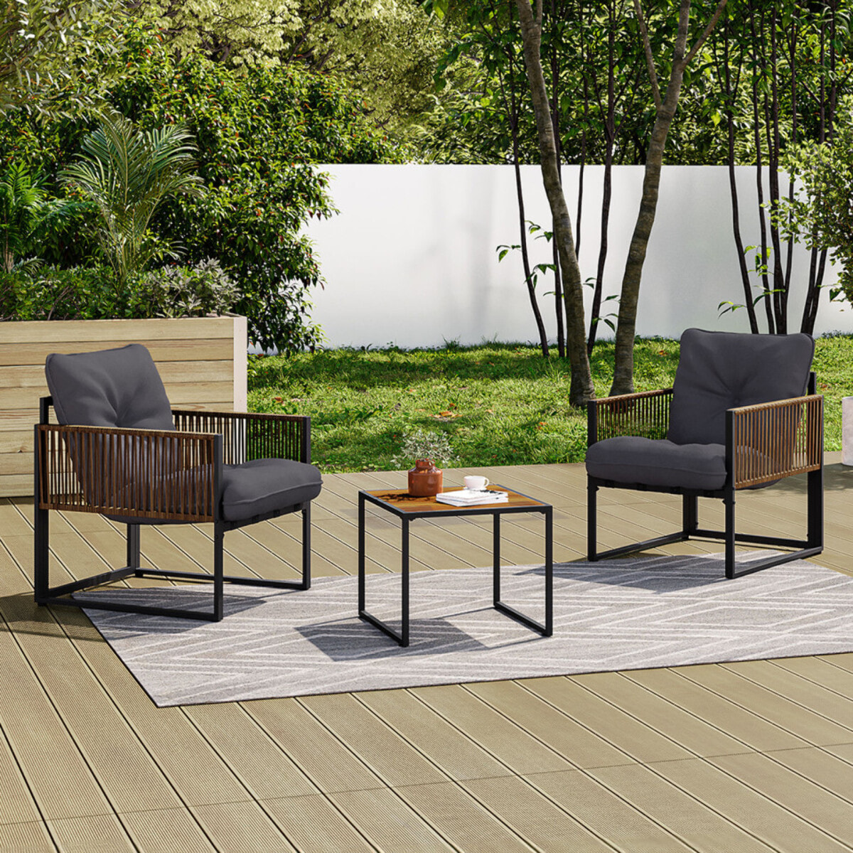 Salon de jardin Ozéa 2 places gris et cordage