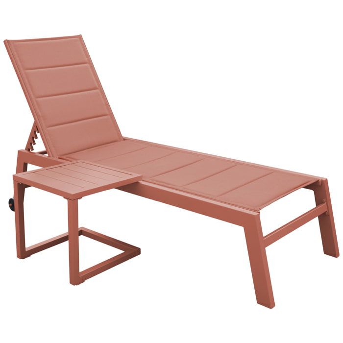 Set bain de soleil et table d'appoint BARBADOS en textilène terracotta - aluminium terracotta