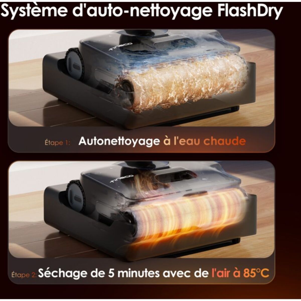 Aspirateur laveur TINECO Floor One S7 Steam inclinable à plat avec fonction vapeur