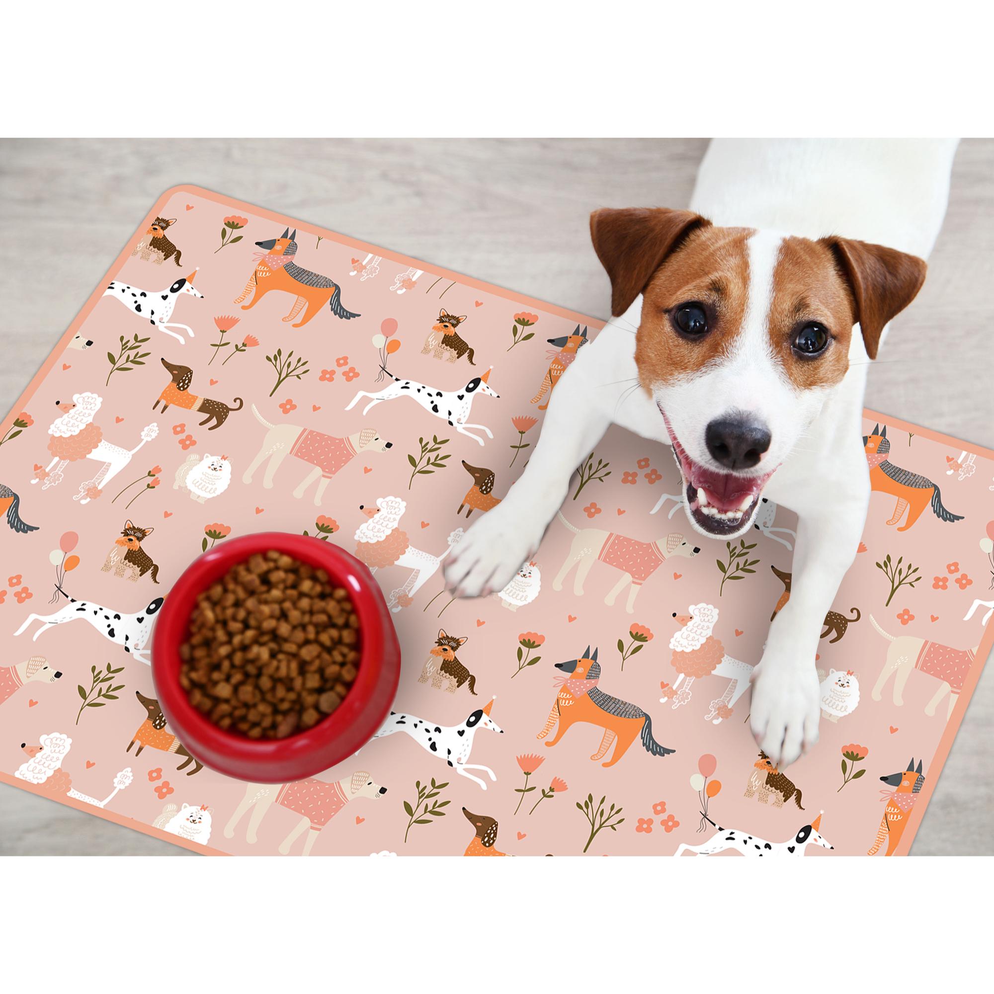 Alfombra de vinilo mascotas CERAMIKO, Happy dogs day (in pink) 48x75 cm