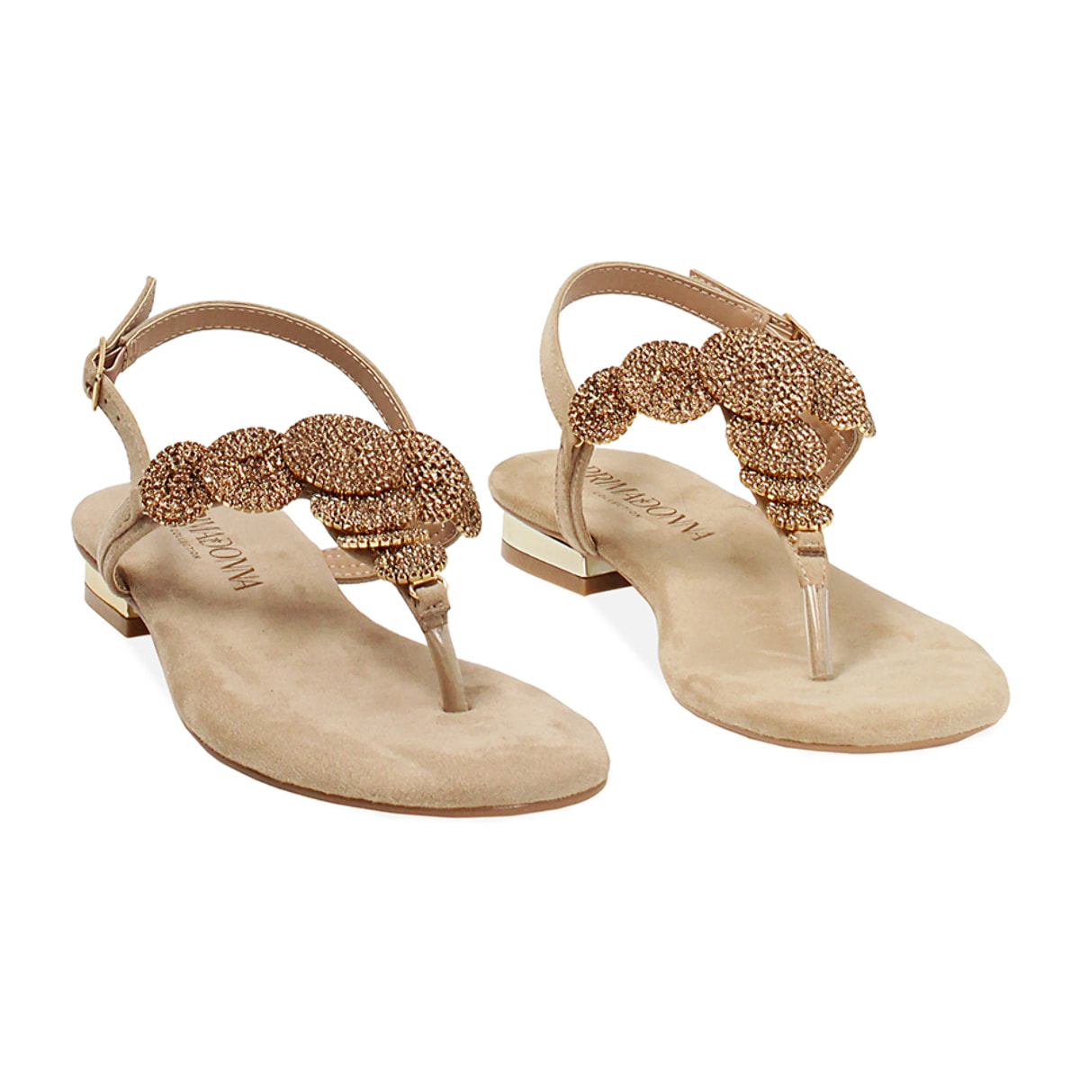 Sandalias planas beige con pedrería