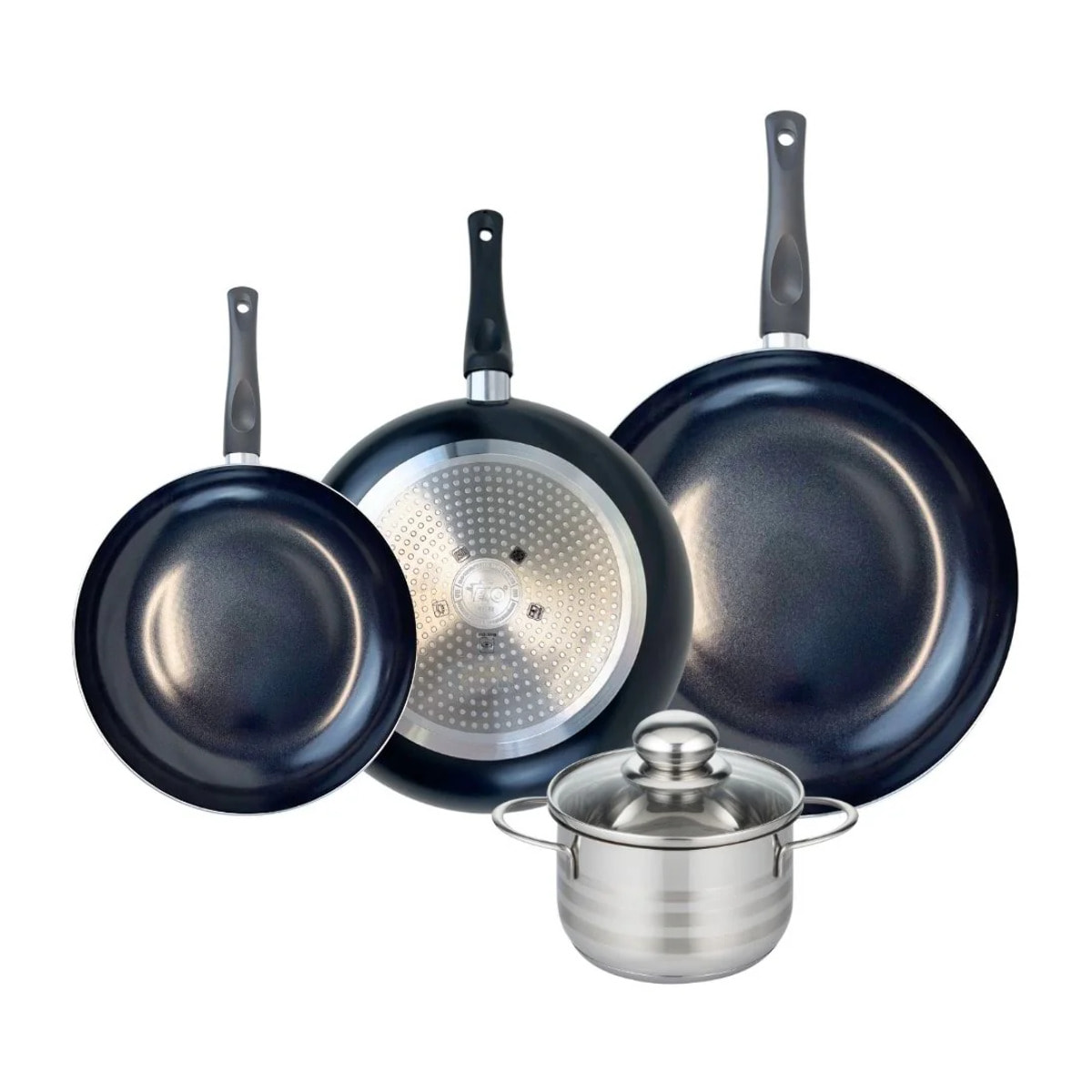 Ensemble de 3 Poêles de cuisson 24, 28 et 32 cm et 1 faitout 16 cm Elo Prima Brillant