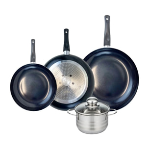 Ensemble de 3 Poêles de cuisson 24, 28 et 32 cm et 1 faitout 16 cm Elo Prima Brillant