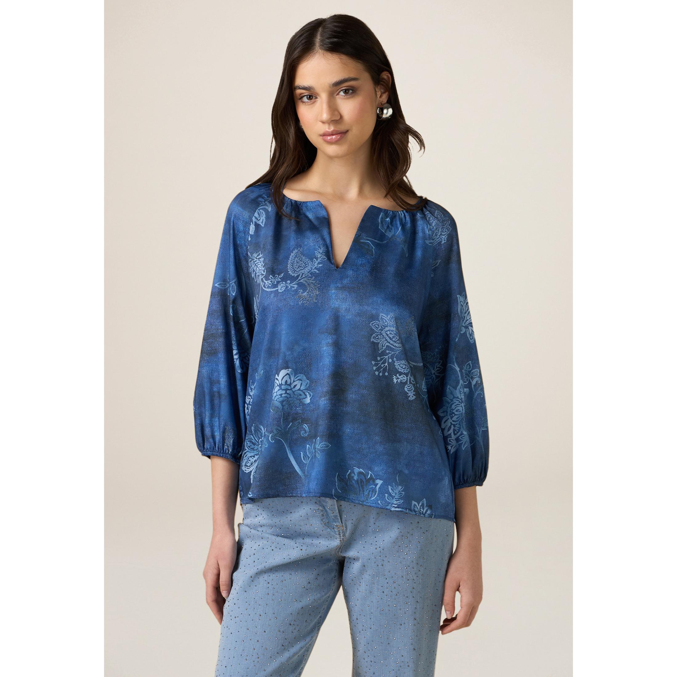 Oltre - Blusa eco-friendly in raso fantasia - Blu