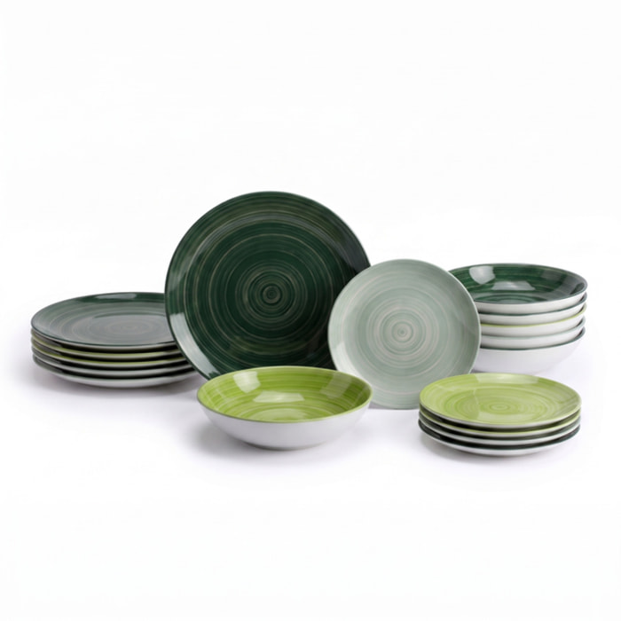 Servizio Tavola da 18 Piatti in Ceramica, lavabile in lavastoviglie e adatto a microonde, Intrecci