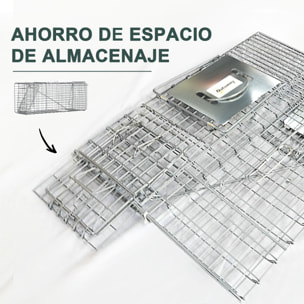 Trampa para Animales Vivos Plegable 81x26x34,5 cm Jaula de Captura de Alambre con Puerta y Asa para Conejos Ratas Roedores Plata