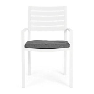 Set 4 sedie da giardino MURGIA con cuscino sfoderabile in tessuto e struttura in alluminio bianco