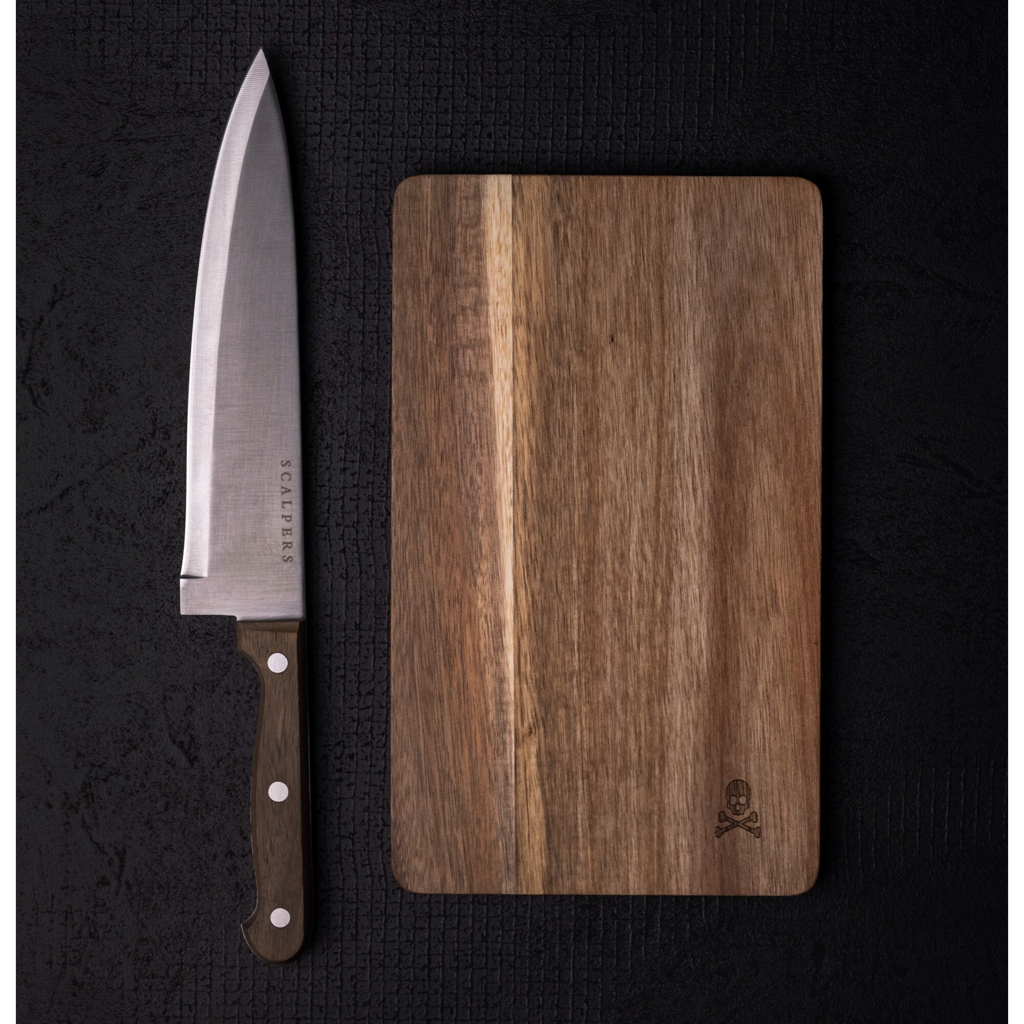 Juego de cuchillo + tabla de cortar de madera scalpers home