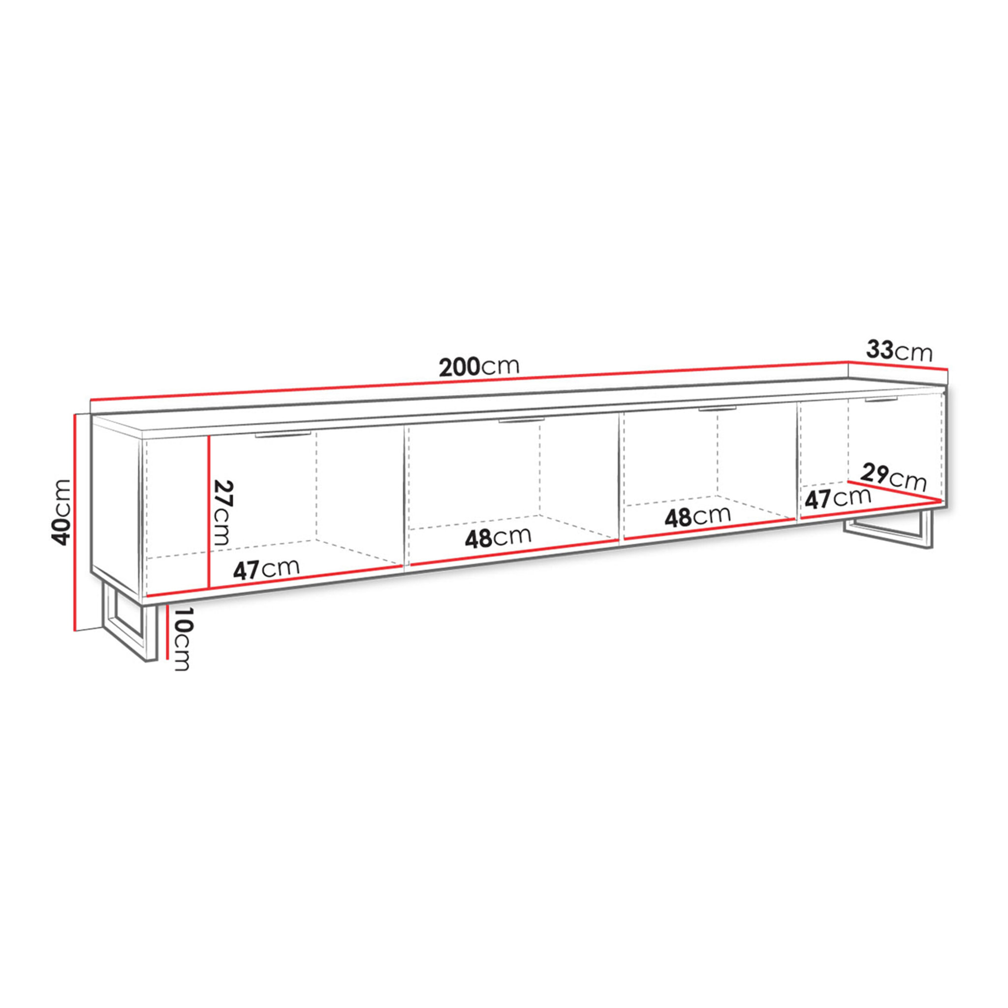 Olympie - meuble TV - effet bois et noir - 4 portes - 200 cm - Noir / Bois