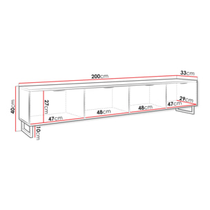 Olympie - meuble TV - effet bois et noir - 4 portes - 200 cm - Noir / Bois
