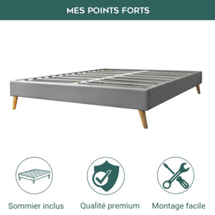 Sommier à lattes flexibles | Robuste et confortable | Cadre à lattes & pieds scandinaves | Suédine | Beige