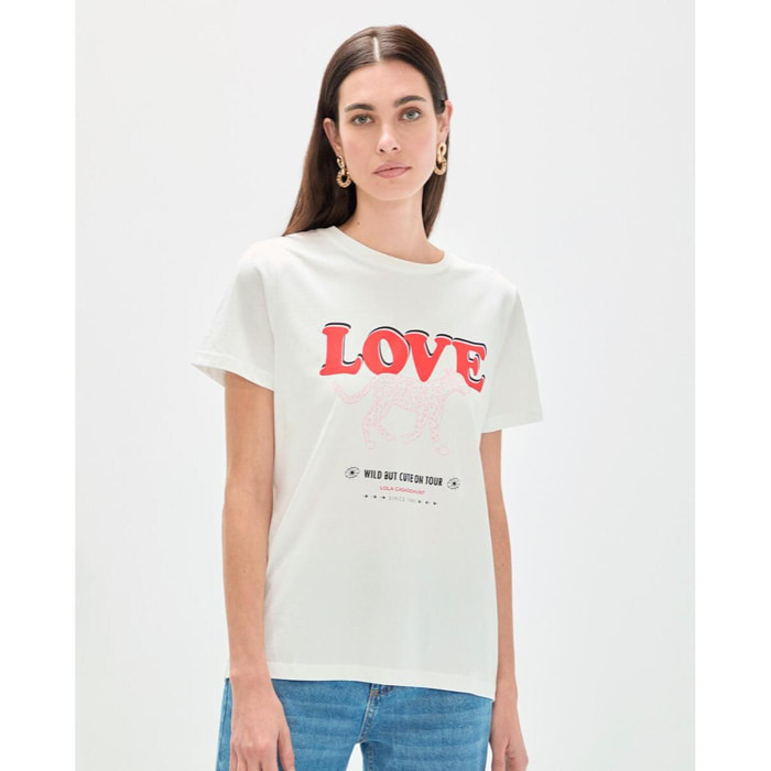 T-shirt LOVE con stampa leopardata