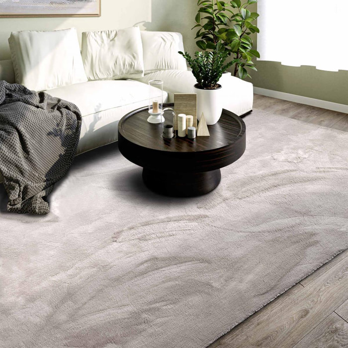 Tapis salon faux uni poils ras, tissé polyester confortable, anano
