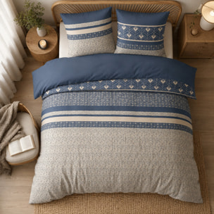 Parure housse de couette 240x220 cm imprimée graphique + 2 taies 100% Coton - HAVRIL