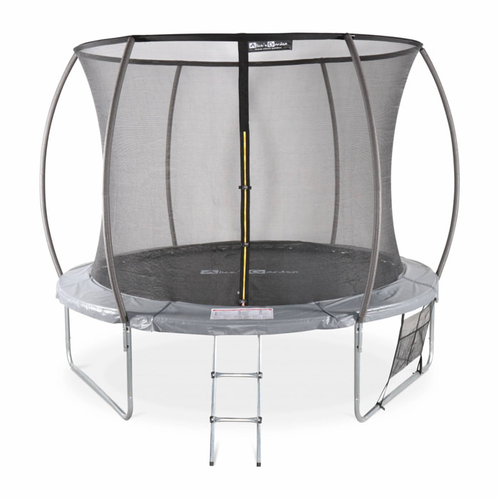 Trampoline Ø 305cm - Mars Inner XXL- trampoline de jardin gris avec filet de protection intérieur. échelle. bâche. filet pour chaussures et kit d'ancrage 3.05m 305cm