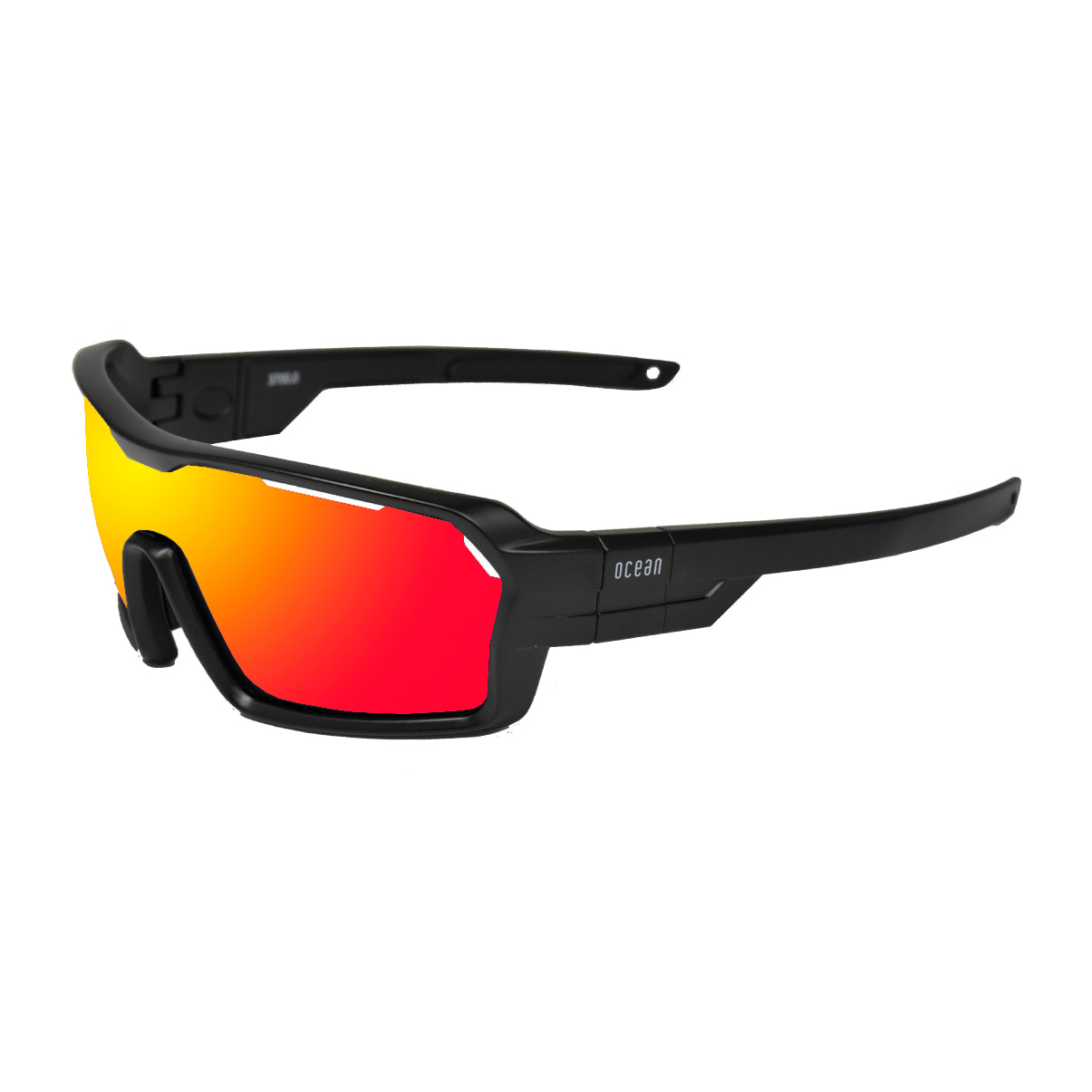 Gafas de deportes acuáticos OCEAN CHAMELEON - Negro brillante / Revo roja con almohadilla nasal puntas y espuma negras con correa negra
