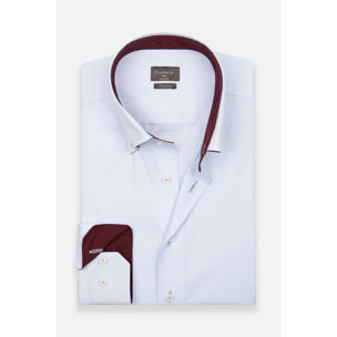 Camicia Uomo Botton Down Taylor Fit Popeline No Iron Riga Stretta Bianco/Celeste