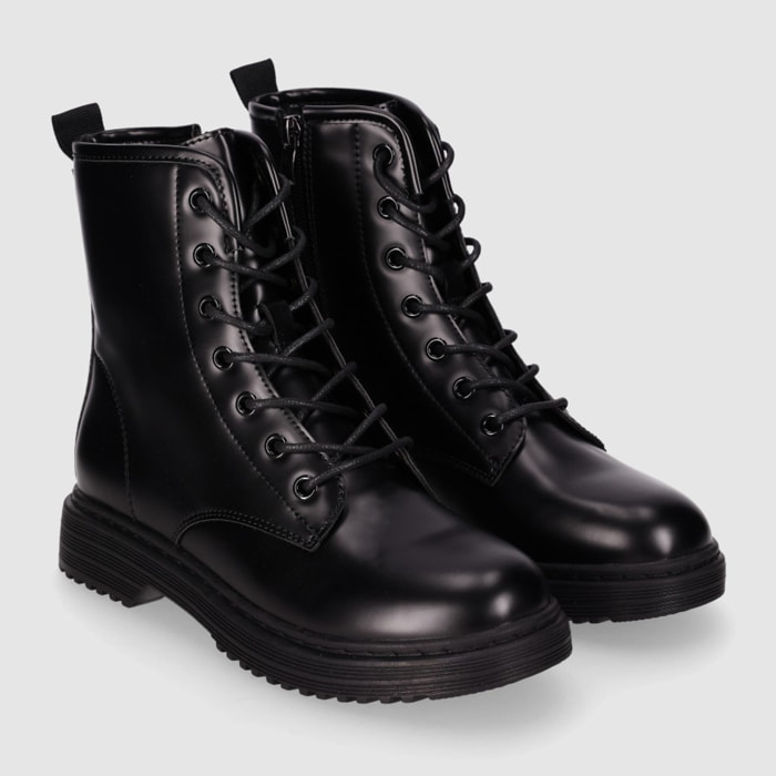 Botines de Piel Sintética - Negro - Tacón: 3 cm