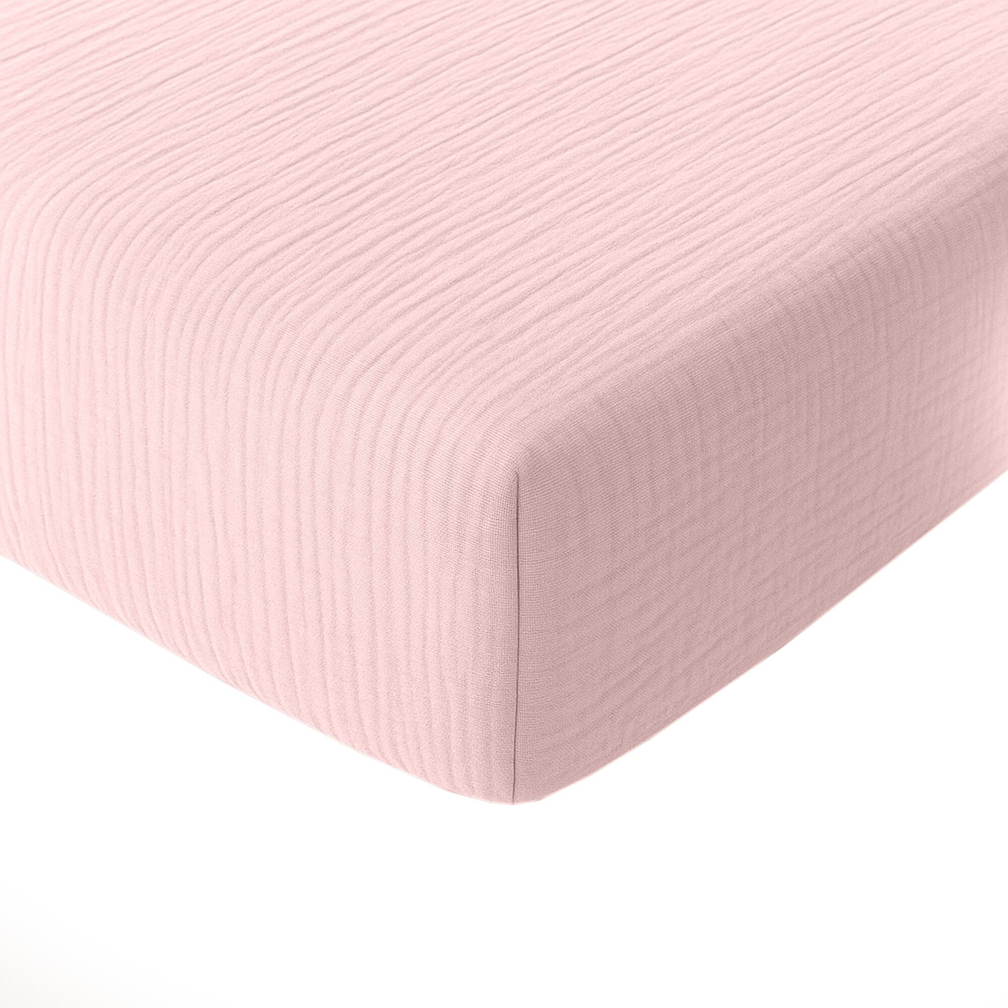 Drap housse bonnet:30cm 100% gaze de coton lavé rose lotus