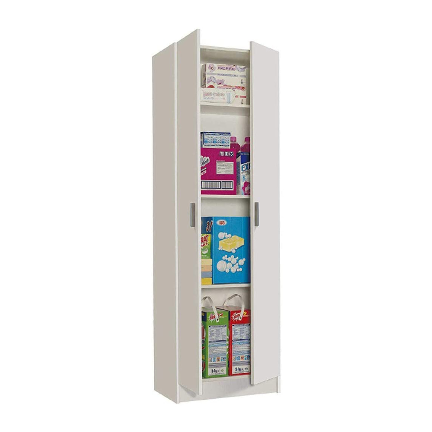 Armadio Armadietto Multiuso A Colonna 2 Ante Battenti E 4 Ripiani Salvaspazio Cantina Camera Garage Ripostiglio Dispensa Cucina 58.5x180x38 Cm Bianco