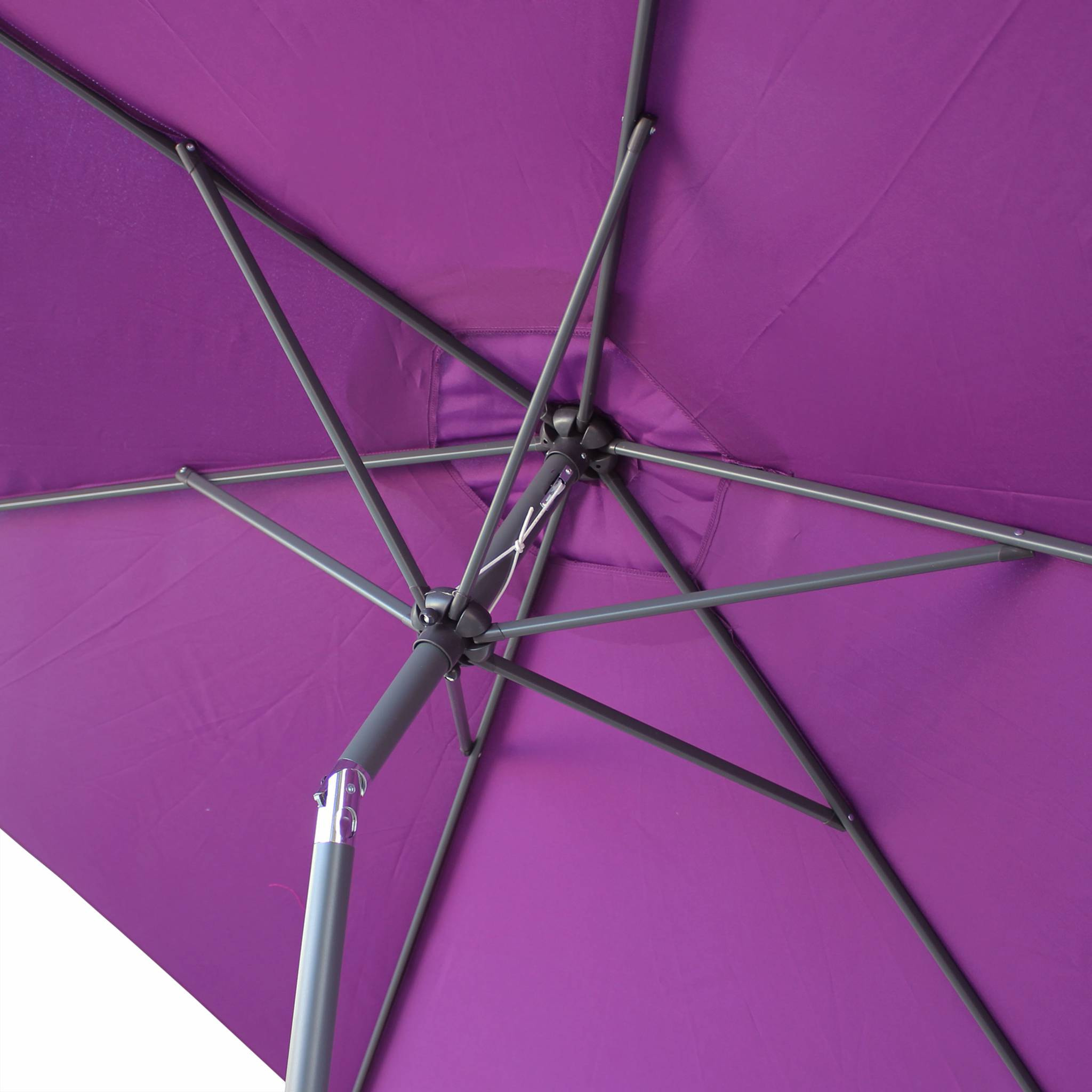 Parasol droit rond Ø300cm - Touquet Prune - mât central en aluminium orientable et manivelle d'ouverture