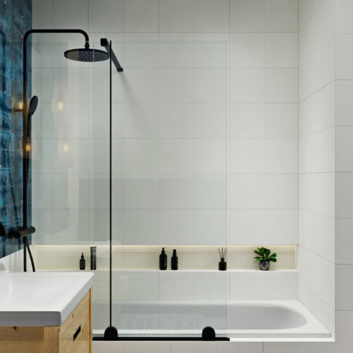 Colonne de douche avec mitigeur thermostatique + Douche de tête 240 mm +  Douchette 2 jets, Noir (SATSSTKC)