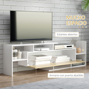 HOMCOM Mueble de Salón para TV Conjunto Muebles de TV con Mesa para Televisor 153,6x25x42 cm y Estante de Pared 150x14,5x16,3 cm Blanco y Natural