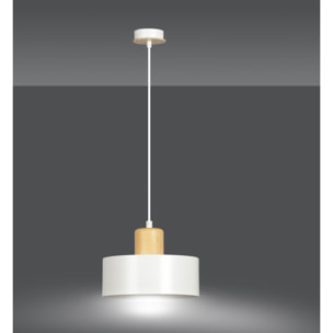 Lampada a sospensione TORIN in acciaio bianco e legno