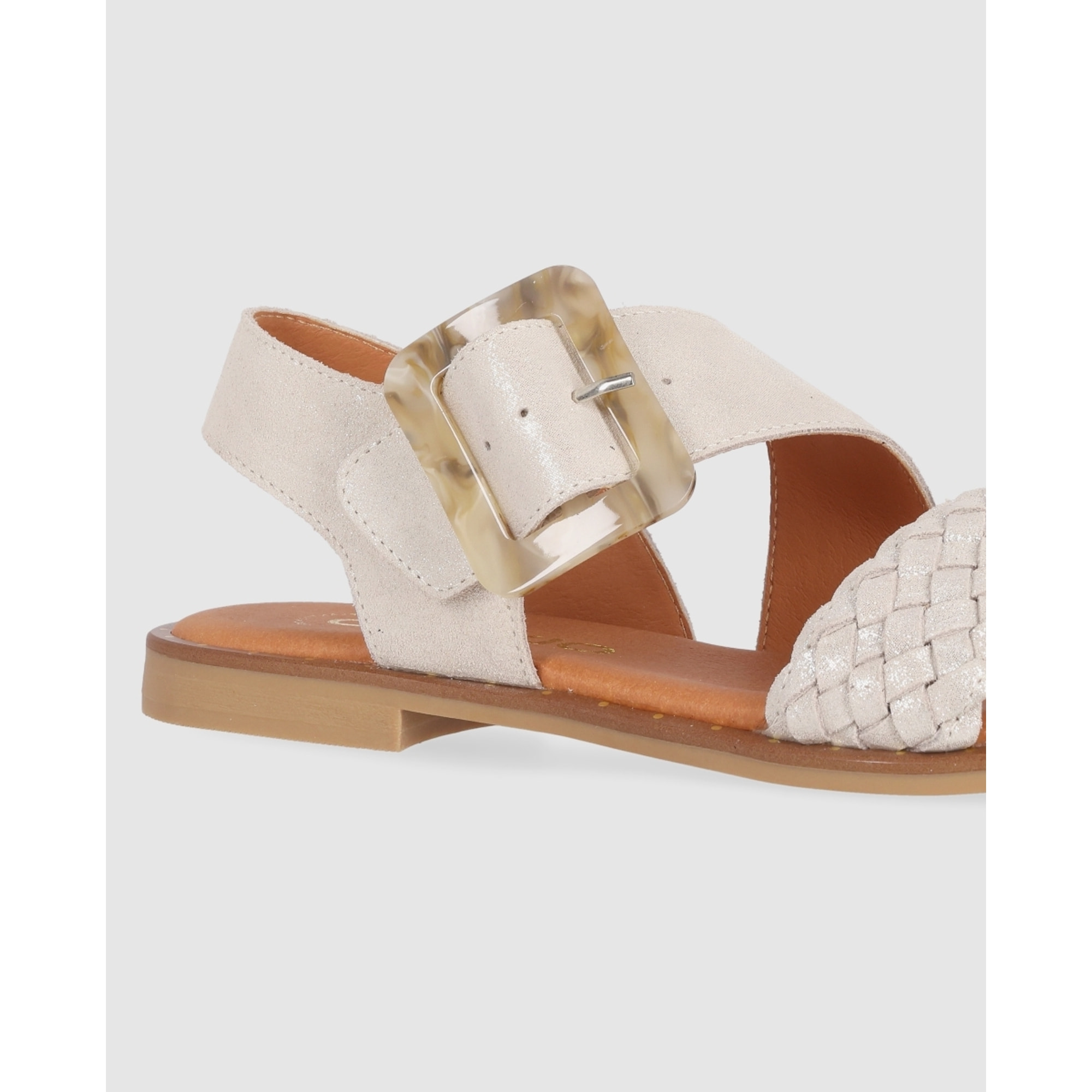 Sandalias de Serraje - Platino - Tacón: Bajo