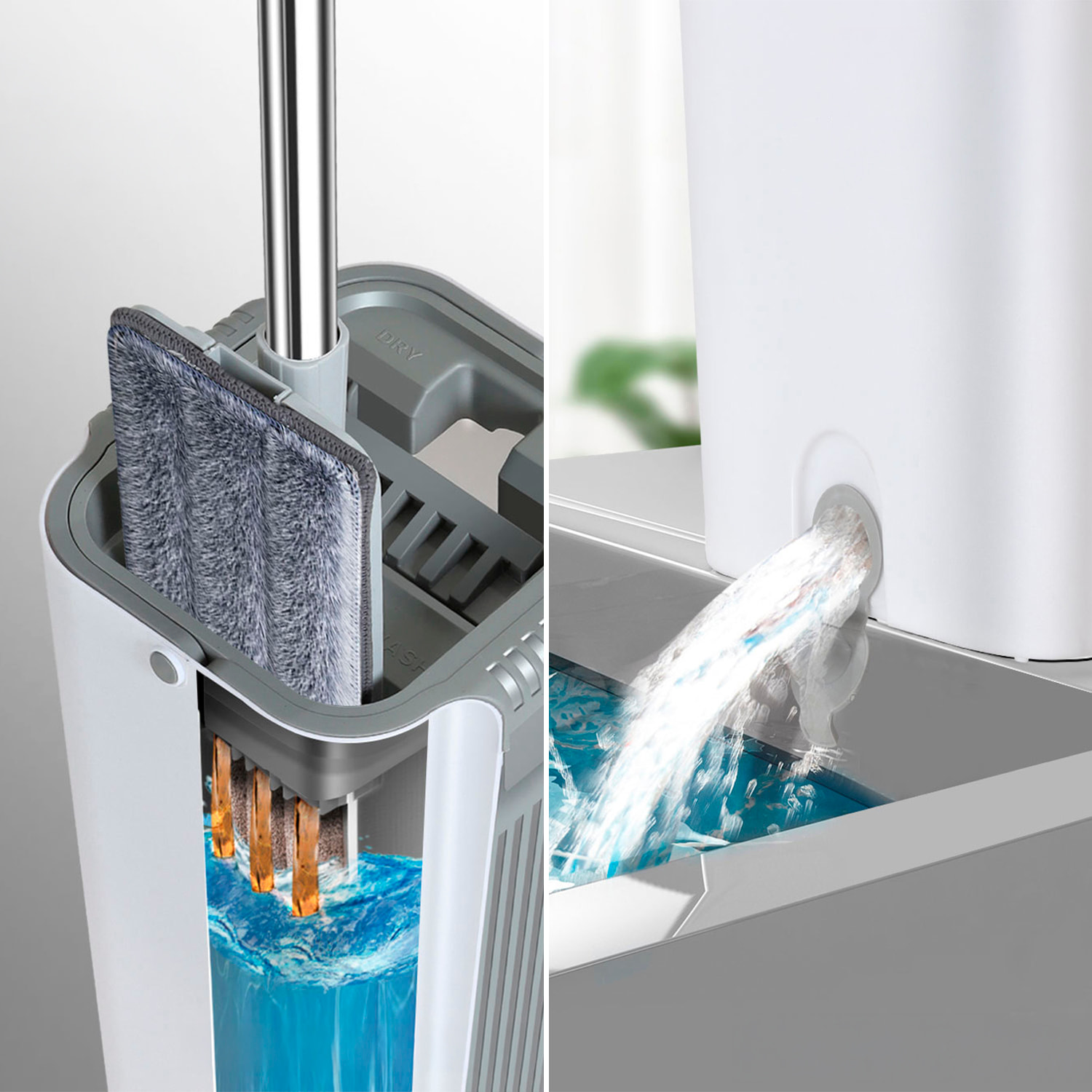 Mocio con rotazione a 360°, secchio con sistema di strizzatura efficiente e tappo di scarico. Include 3 panni in microfibra.