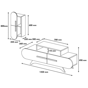 Parete attrezzata Dpiccol, Composizione soggiorno, Mobile salotto multiuso, Armadio porta TV, 145x37h50 cm, Noce e Bianco