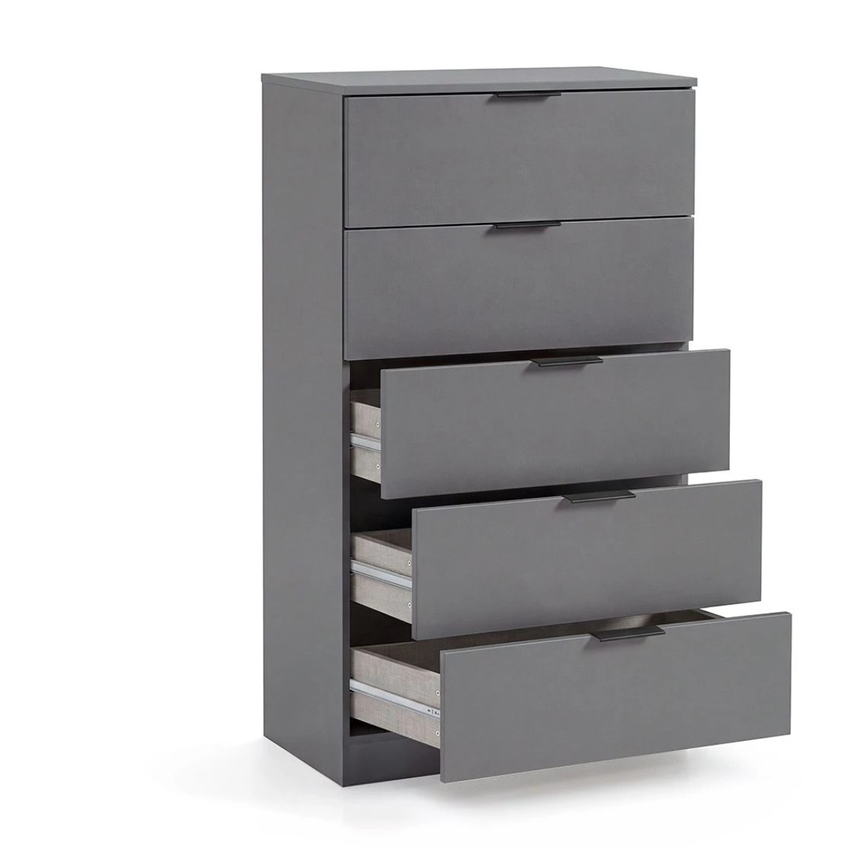 Cómoda alta de 5 cajones en gris grafito 60x110 cm Akari Gris Grafito