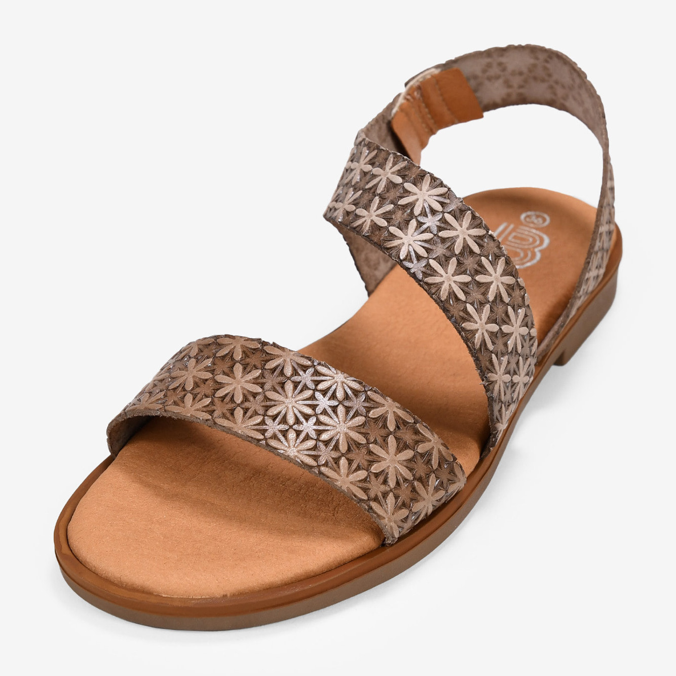 Sandalias beige en piel con flores grabadas