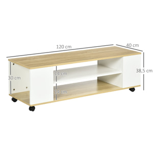 Mueble de TV con Ruedas Mesa para TV Flotante con 2 Puertas y 2 Estantes de Almacenamiento para Televisores de hasta 55 Pulgadas para Dormitorio 120x40x38,5 cm Blanco