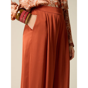 Oltre - Pantaloni in raso con elastico al fondo gambe - Arancione