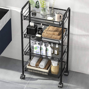 Estantería metálica de 4 baldas con ruedas 86x29x12cm