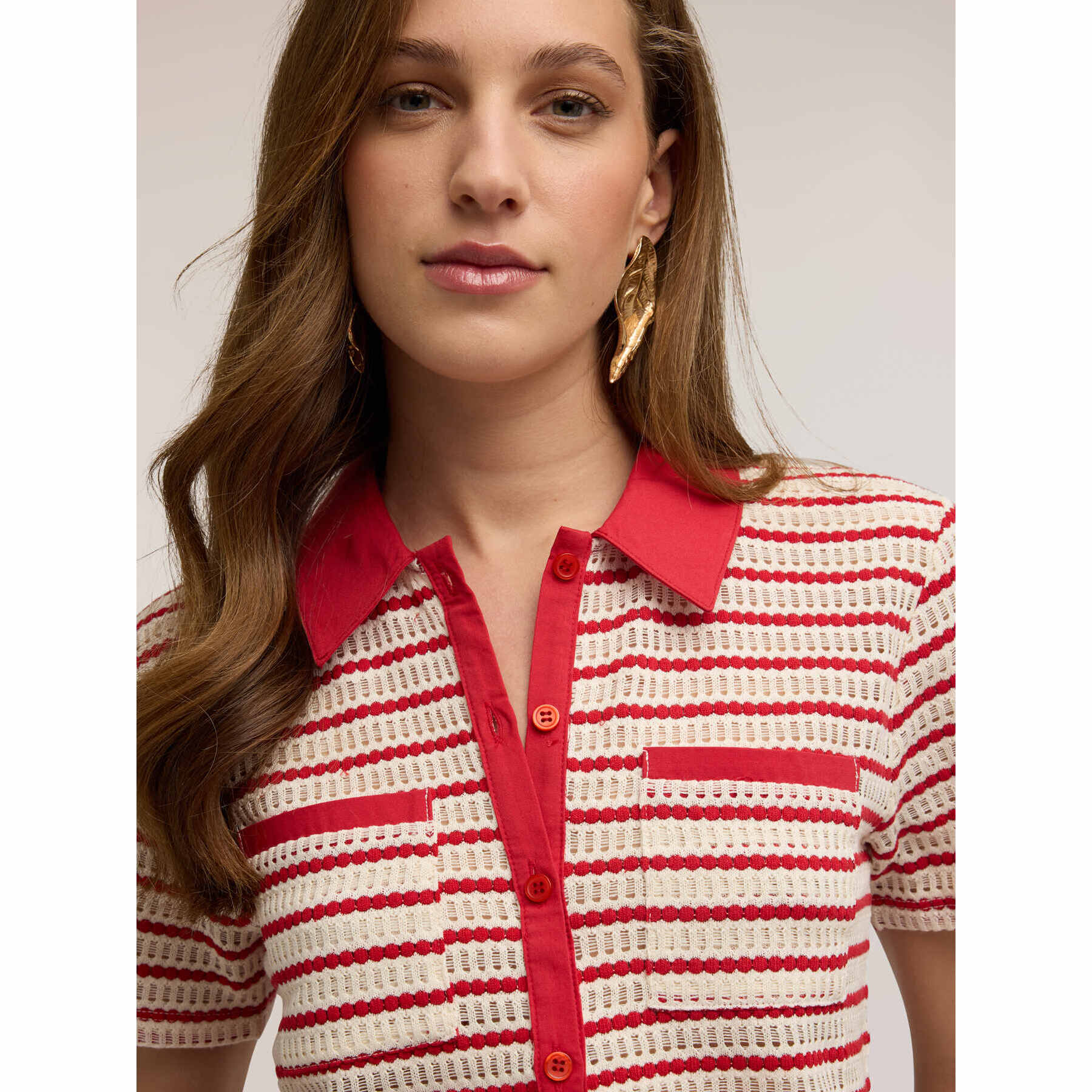 Motivi - Camiseta de rayas con cuello en contraste - Rojo