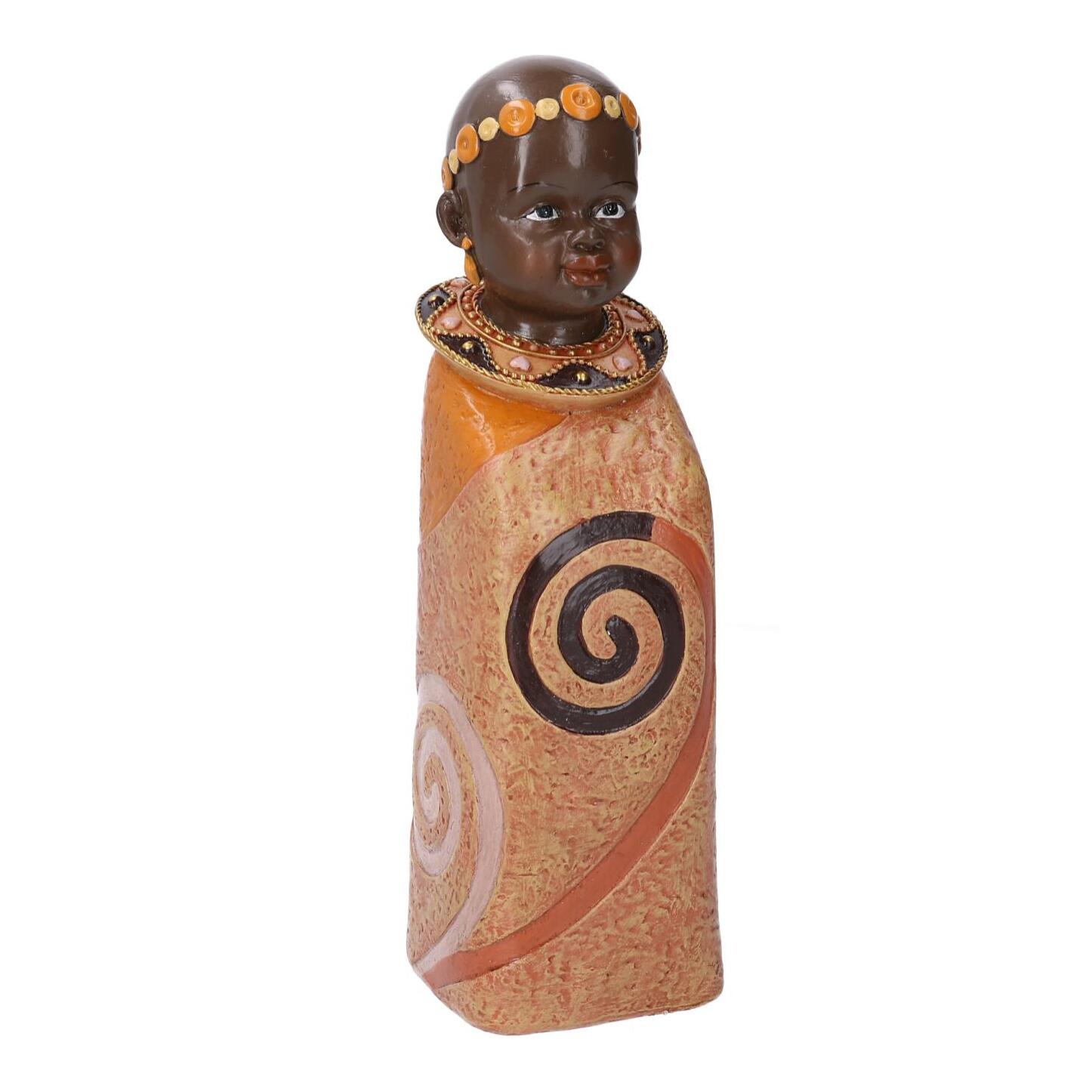 Statua in ceramica bimbo africano arancione cm8x8h26,5