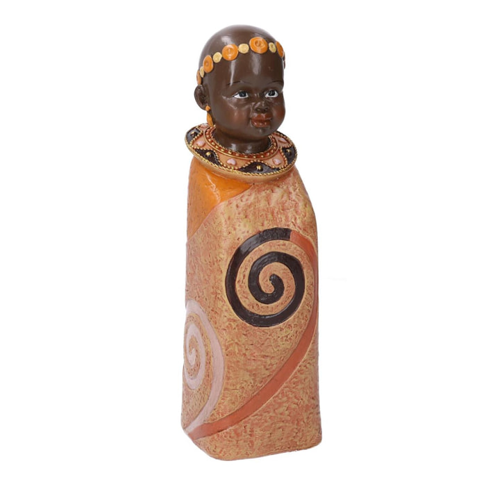 Statua in ceramica bimbo africano arancione cm8x8h26,5