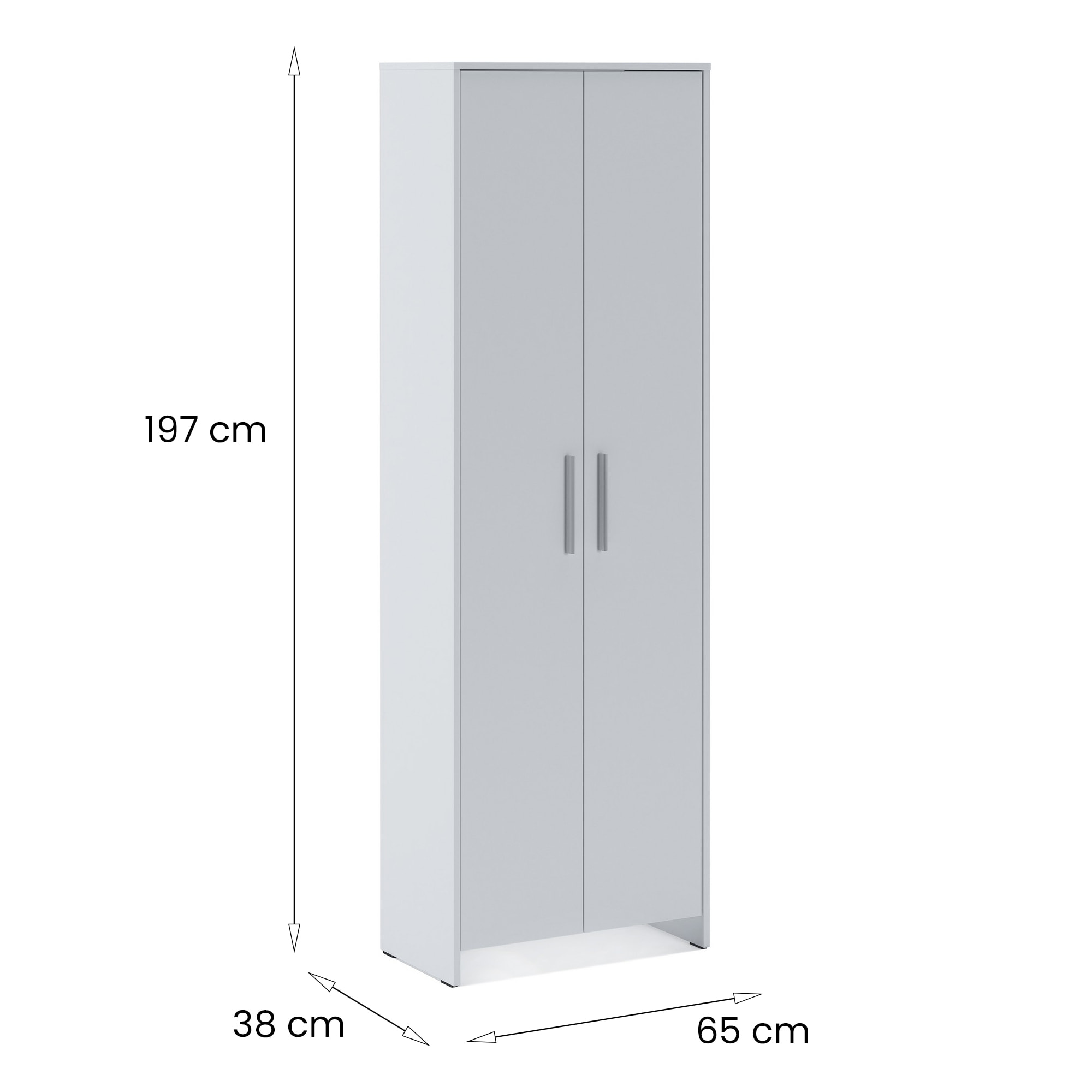 Guardaroba 2 ante Vinadio, Mobile camera da letto, Cabina armadio portabiti, Armadio appendiabiti, 65x38h197 cm, Bianco