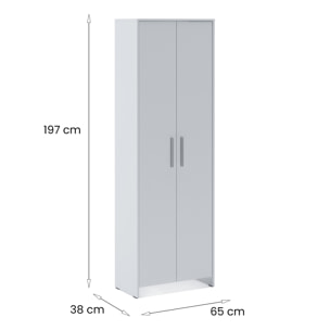 Guardaroba 2 ante Vinadio, Mobile camera da letto, Cabina armadio portabiti, Armadio appendiabiti, 65x38h197 cm, Bianco