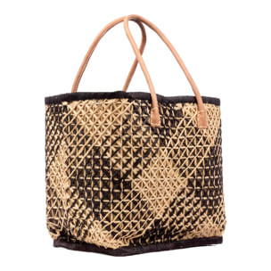 Zavattarello borsa a spalla donna. Realizzata in rafia e tessuto, con manici in pelle.