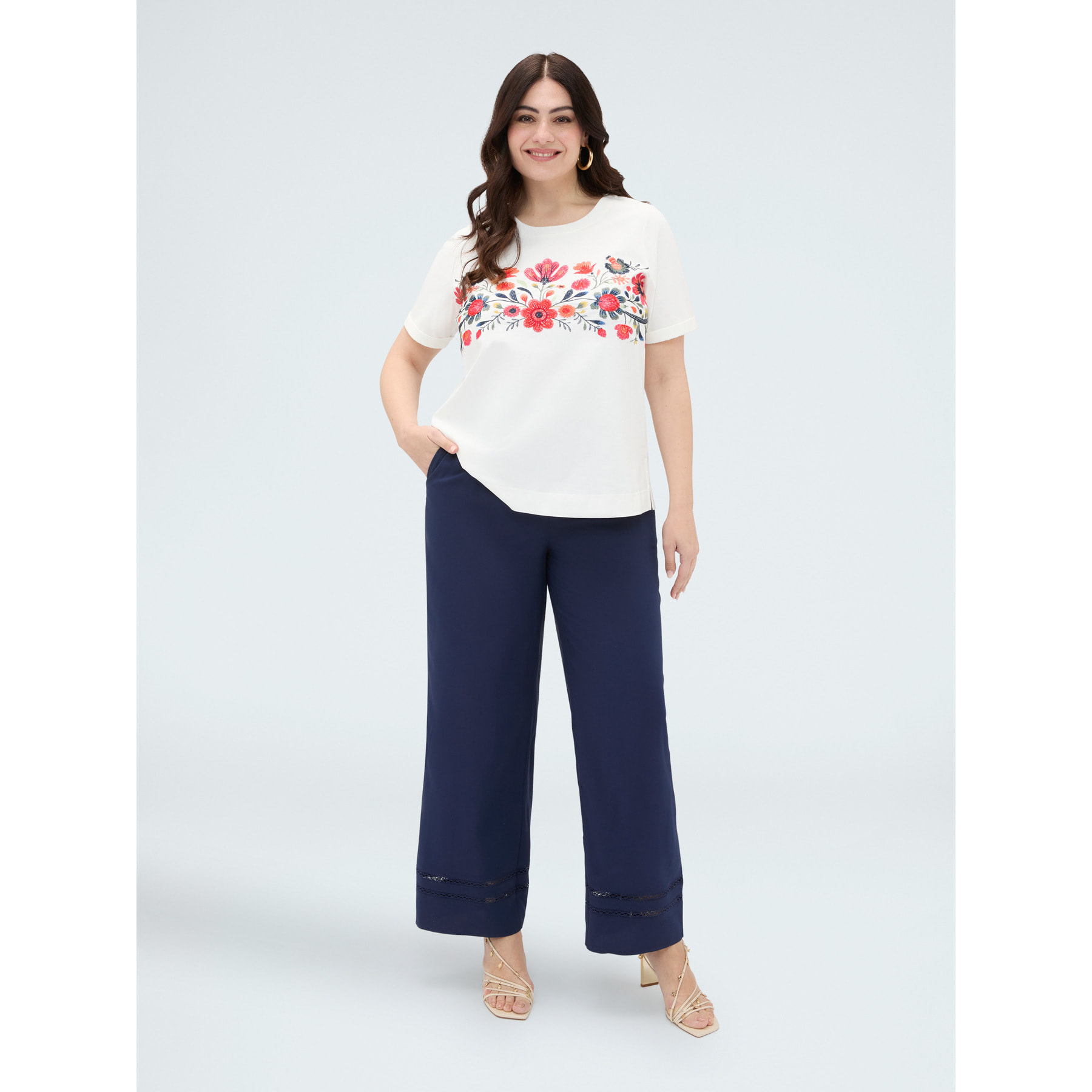Fiorella Rubino - Pantalones Wide Leg con detalle ajour - Azul
